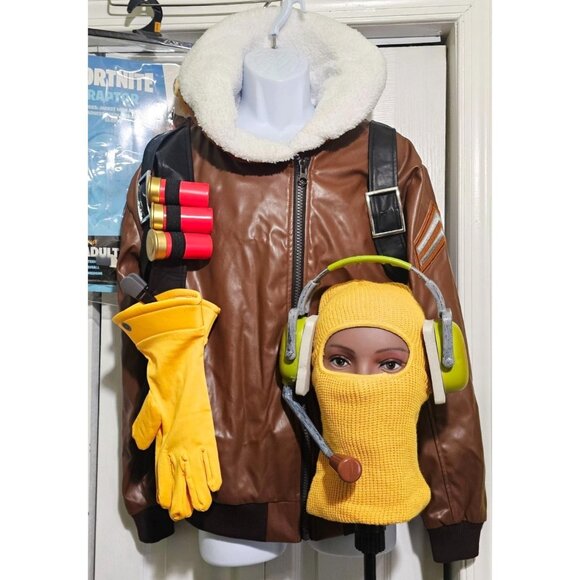 Fortnite Raptor Adult Costume Jacket Belt Gloves Headset Belt Sprit Halloween - Picture 2 of 9